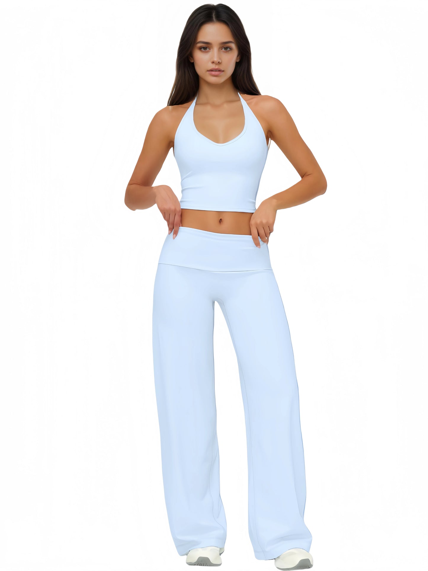 Airila Two Piece Halter Yoga Set With Backless Crop Top