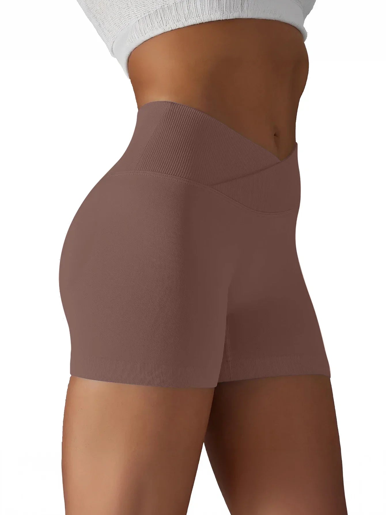 Women's Cross Waist High Waisted Ribbed Biker Shorts Running Gym