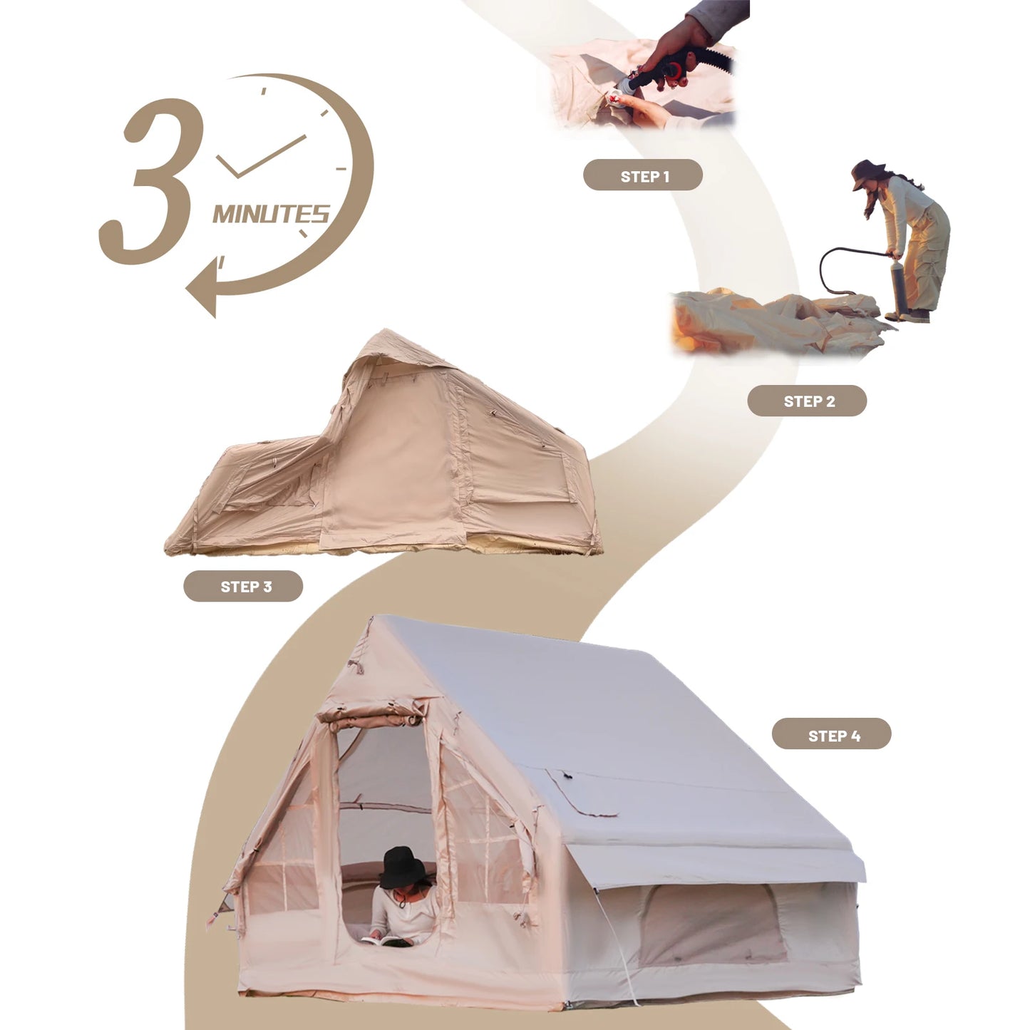 Pakicetus Inflatable Camping Tent Quick-Setup Air Frame 4-Season Shelter