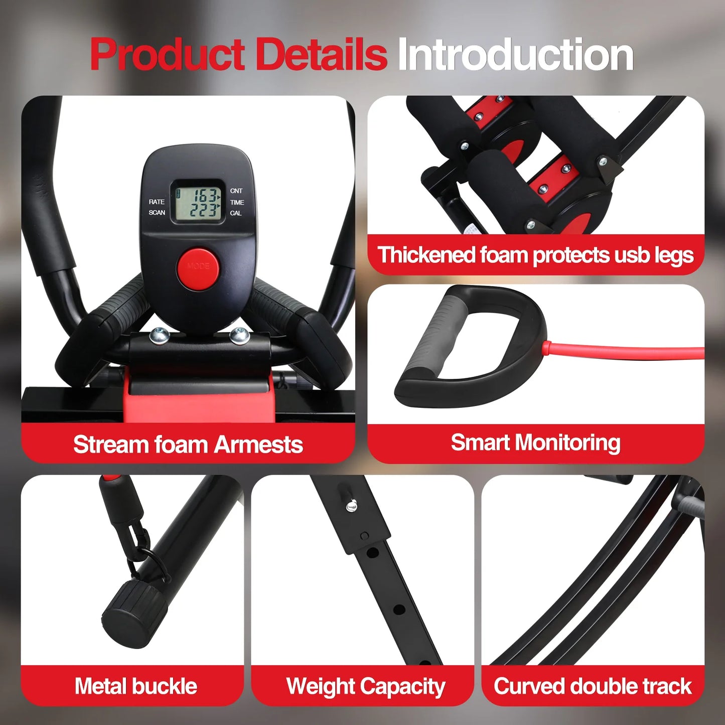 Foldable Abdominal Exercise Machine With Adjustable Resistance Bands