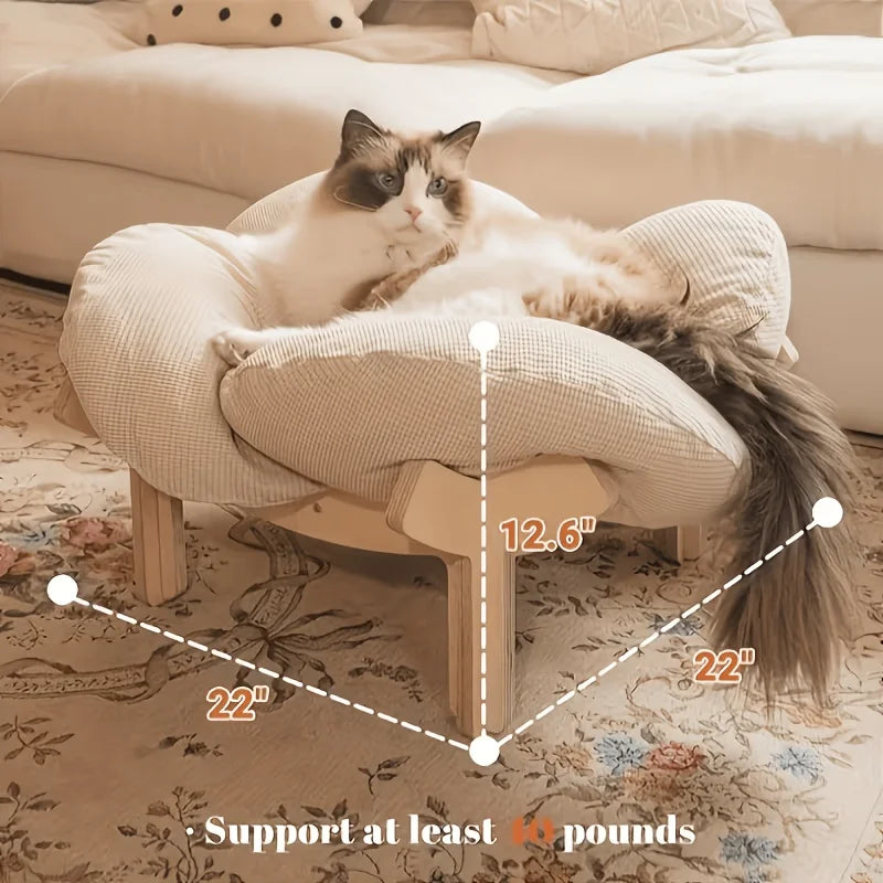 Wooden High Leg Cat Bed With Soft Cushion Eco Friendly