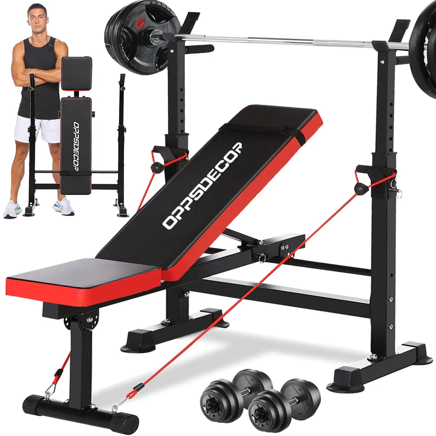 OPPSDECOR 6 In 1 Weight Bench With Leg Extension Foldable