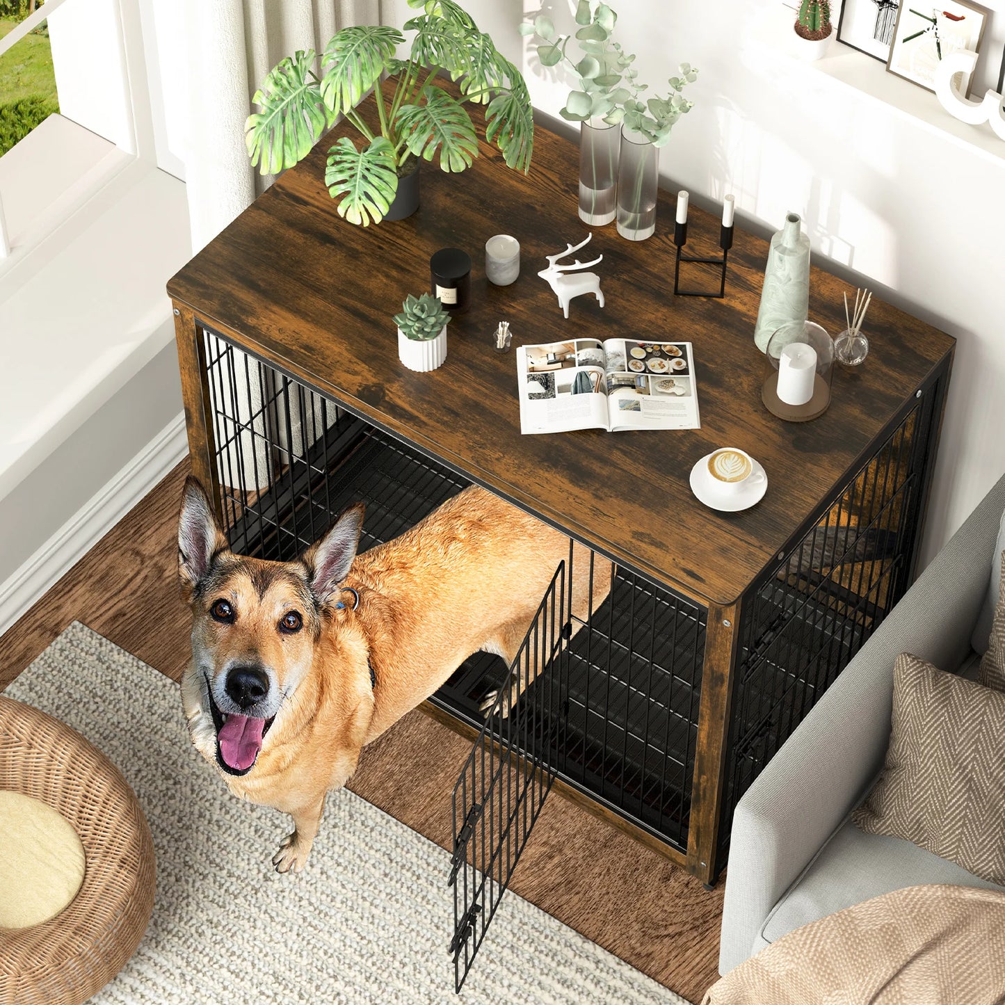 BINGOPAW Two Door Pet Cage Kennel End Table Crate Furniture