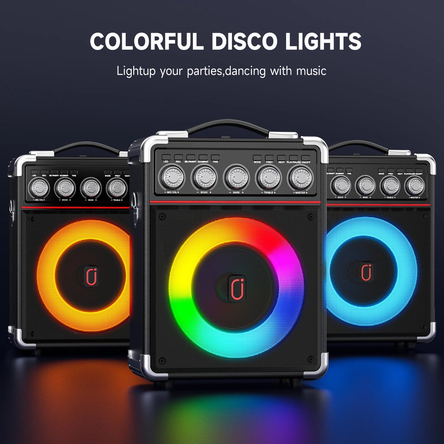 FanFun Karaoke Bluetooth Speaker With LED Lights And Microphones