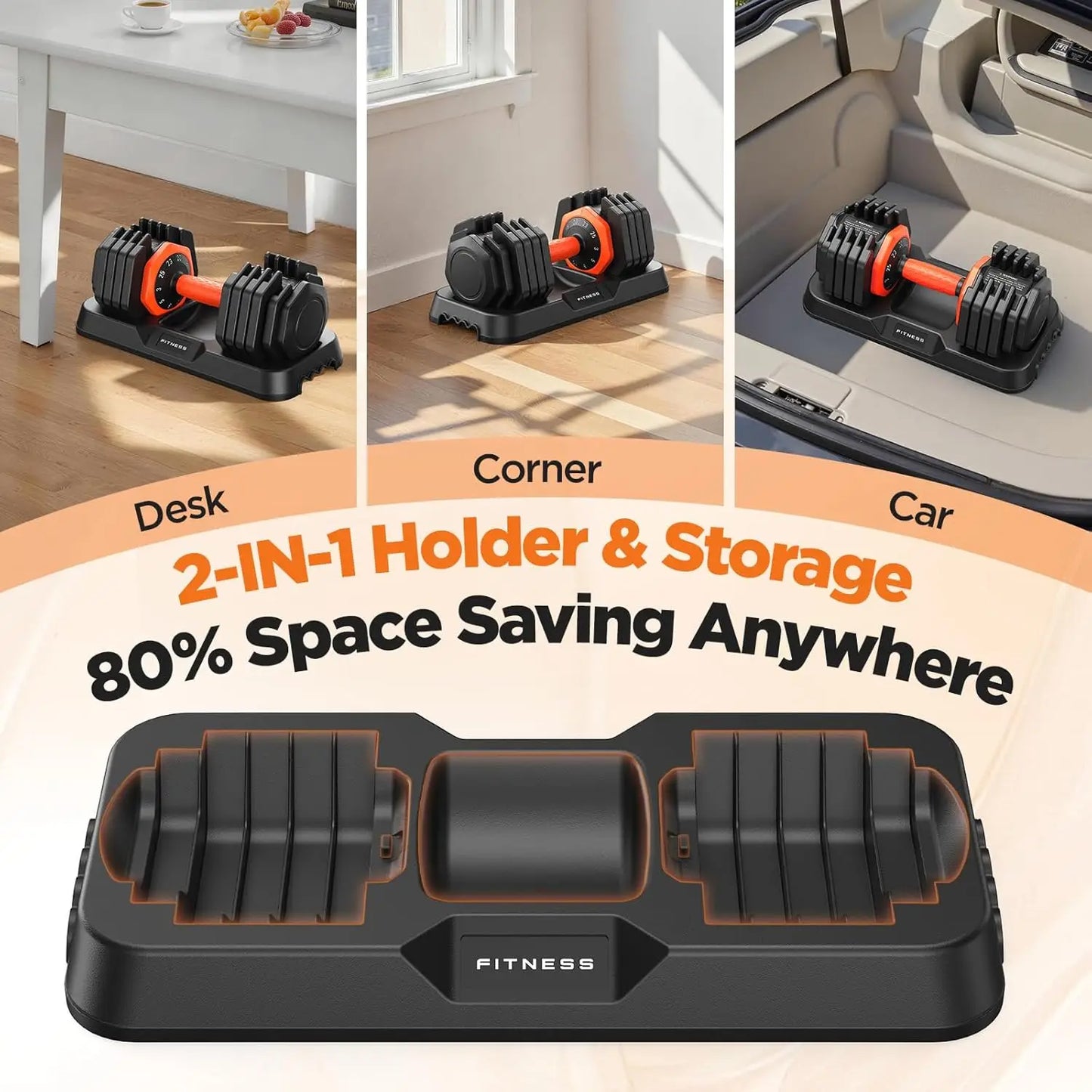 FED Fitness Adjustable Dumbbell Set With Storage Box And Grip