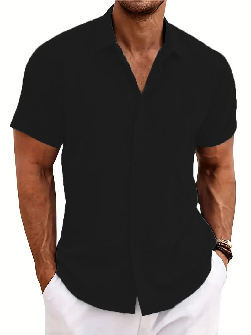 Mens Short Sleeve Shirt With Turn-Down Collar For Beach Summer