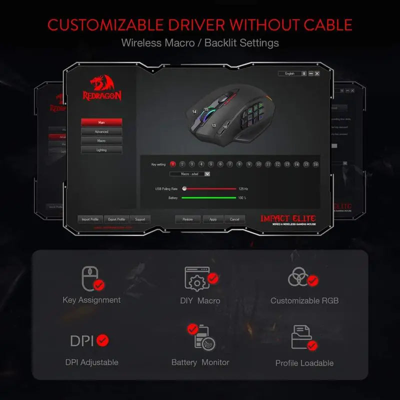Redragon M913 Gaming Mouse 16000 DPI Wireless RGB