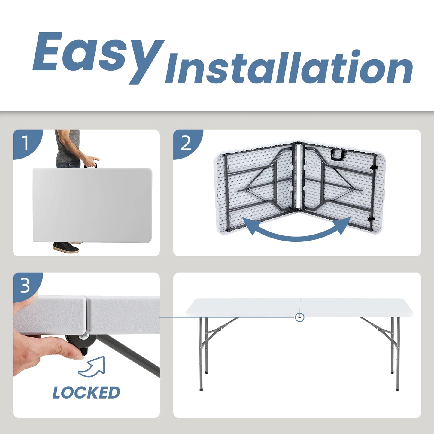 JHK Portable Folding Table With Carrying Handle And Safety Lock