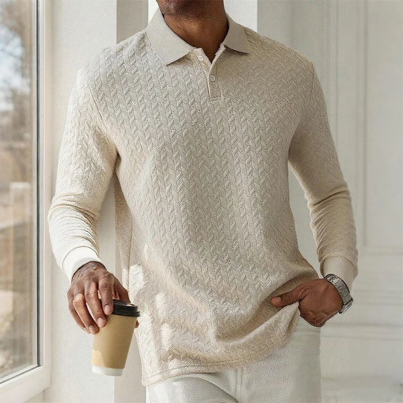 Men's Long Sleeve Polo Shirt Breathable Business Casual Polo Tee