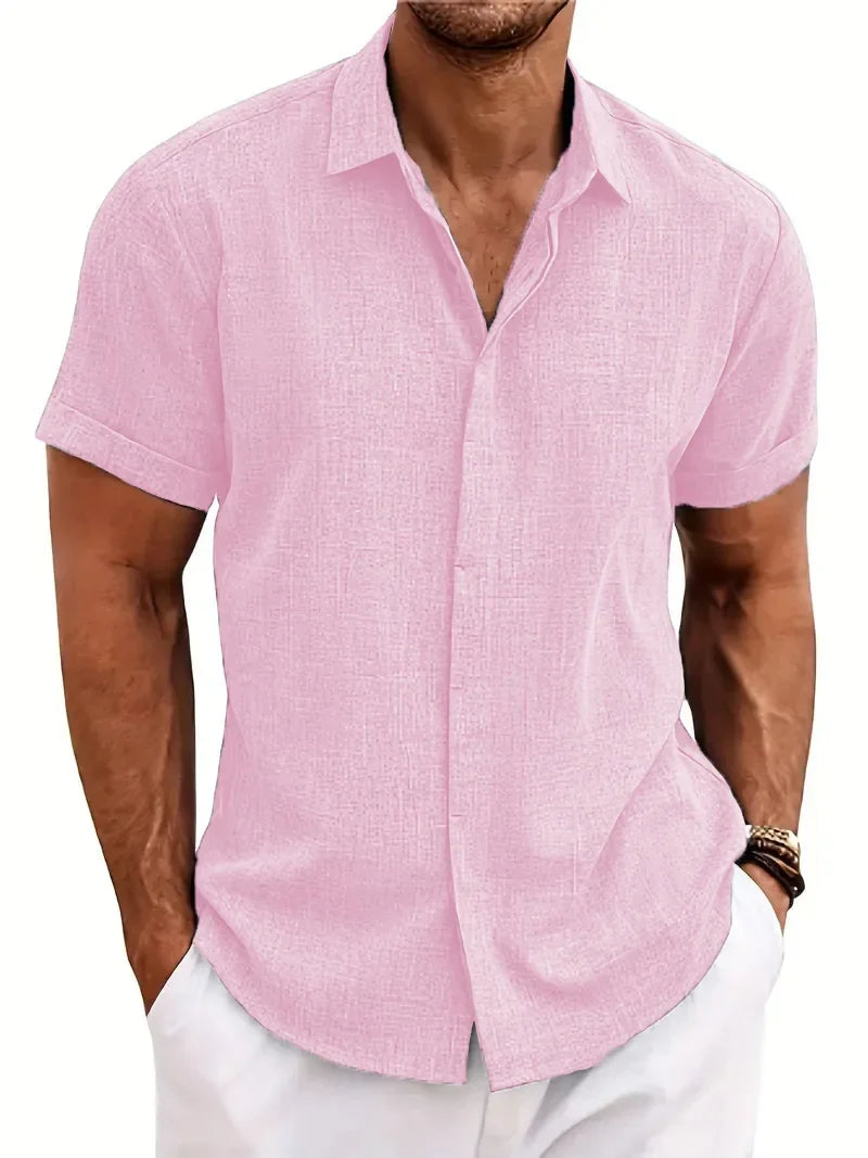 Mens Short Sleeve Shirt With Turn-Down Collar For Beach Summer