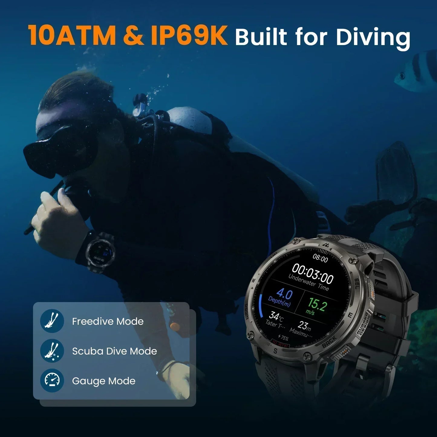 KOSPET Tank T4 Smart Watch GPS 10ATM Waterproof Heart Rate