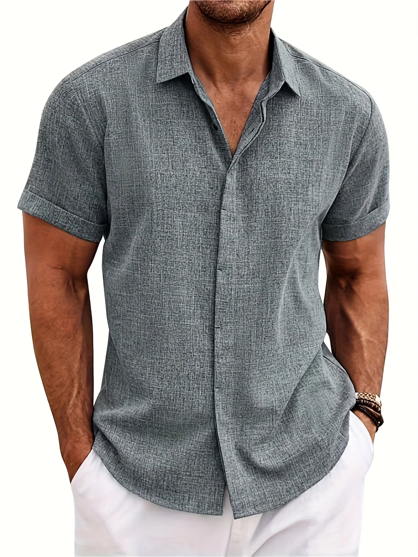 Men's Short Sleeve Turn Down Collar Shirt For Summer