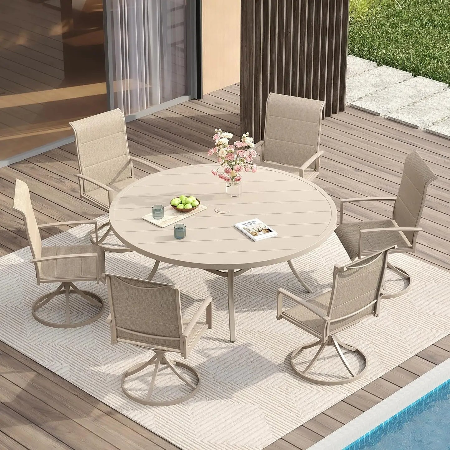 Outdoor Patio Dining Set With Round Table And Swivel Chairs