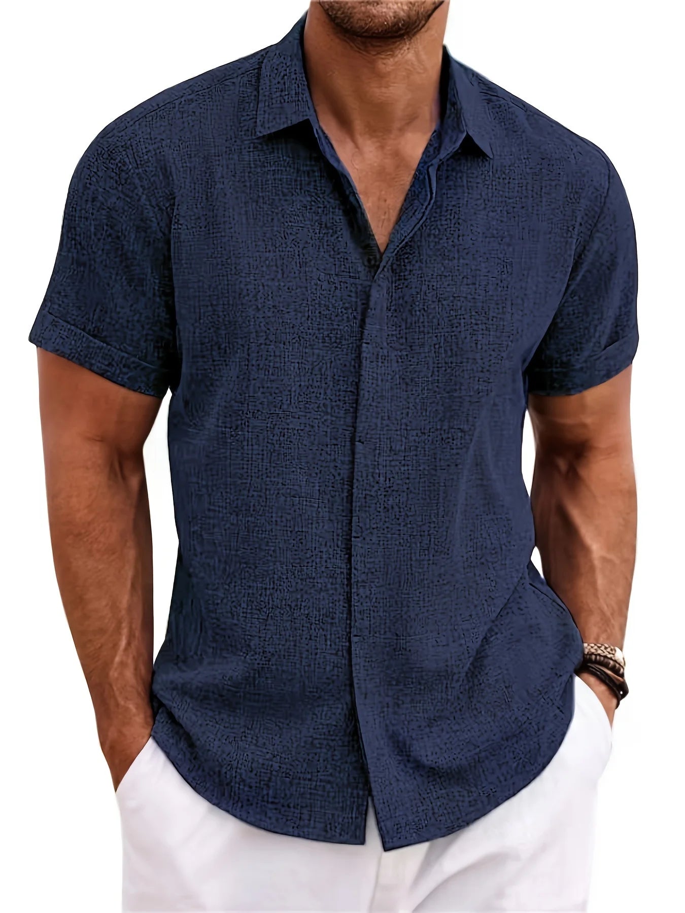 Men's Short Sleeve Turn Down Collar Shirt For Summer