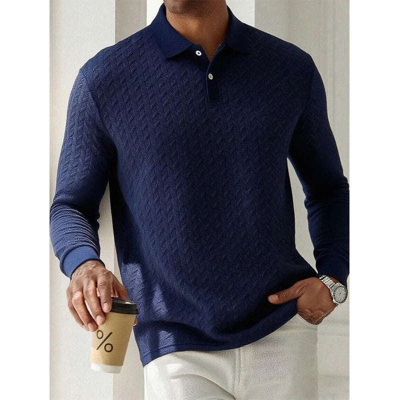 Men's Long Sleeve Polo Shirt Breathable Business Casual Polo Tee