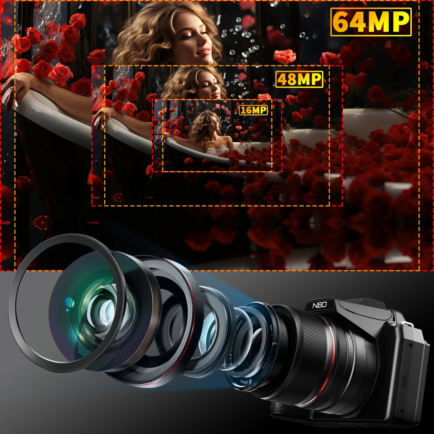 NBD 64MP Digital Camera With 16x Optical Zoom WiFi