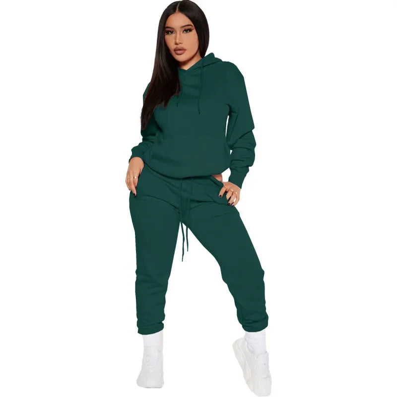 Women Winter Tracksuit Two Piece Set Hooded Sweatshirt And Trousers