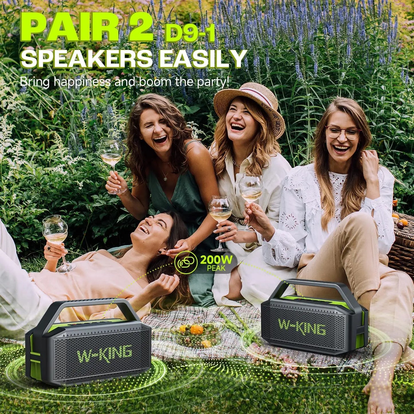 W-King D9-1 Bluetooth Speaker 100W Peak IPX6 Portable