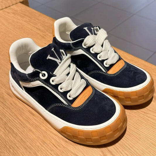Premium Leather Loafers Lace Up Round Toe Men Shoes Casual