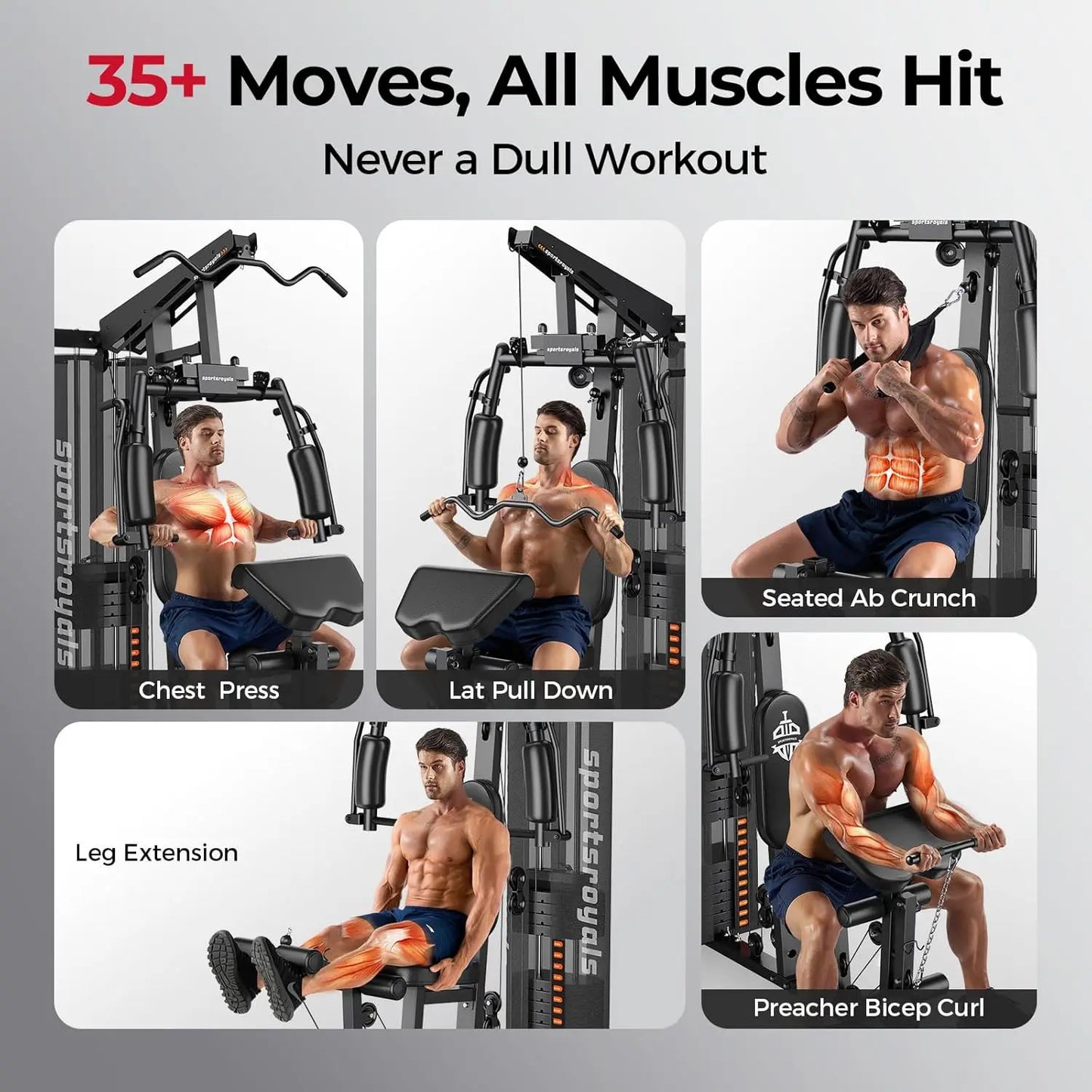 FED Fitness Home Gym Equipment 150LBS Weight Stack Pulley System