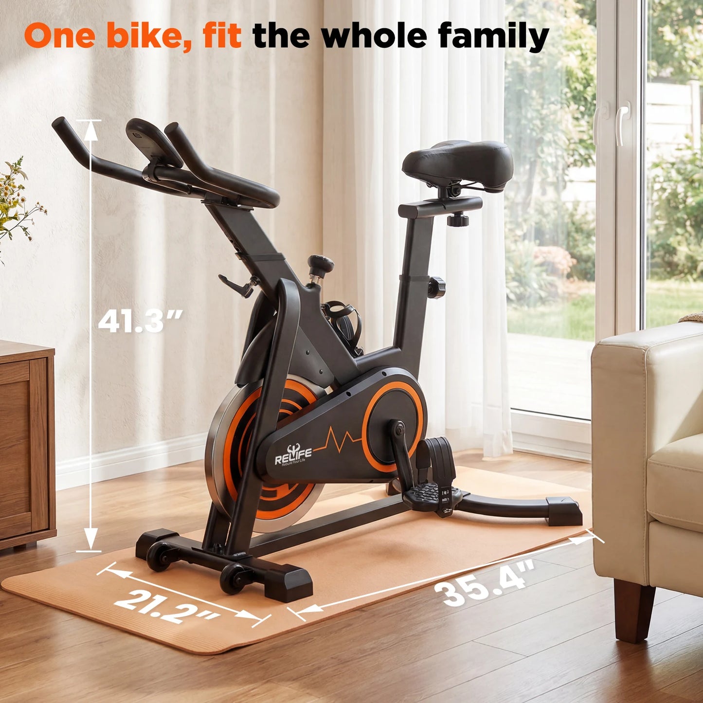 Relife Silent Belt Drive Stationary Bike With LCD Monitor Tablet Holder