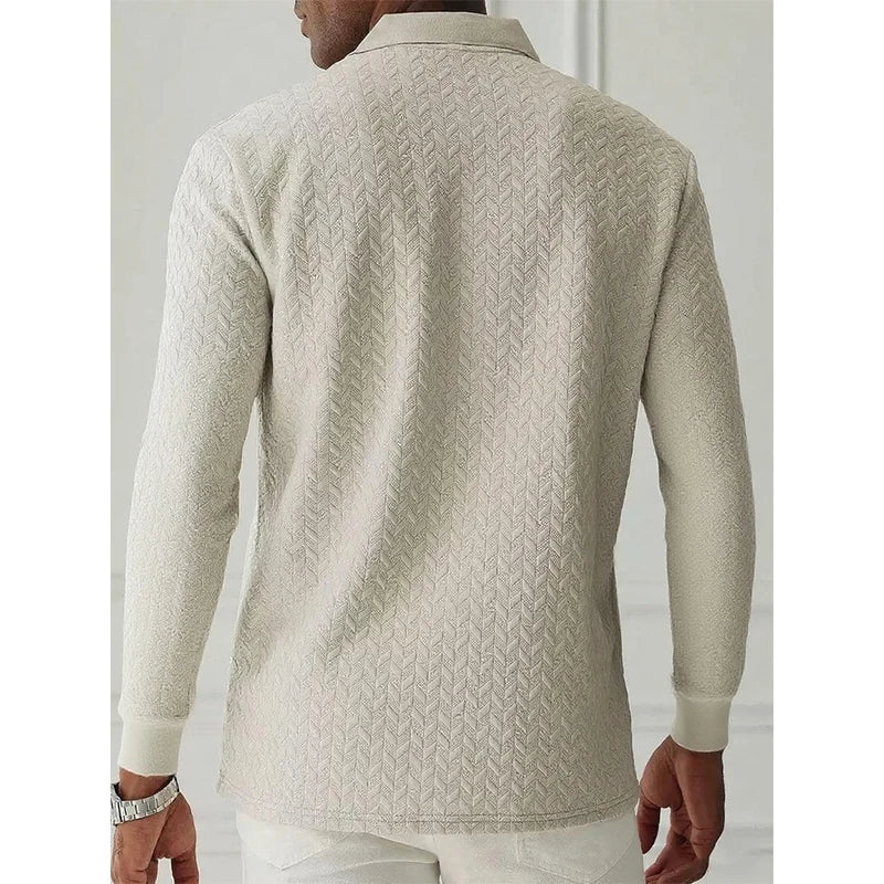 Men's Long Sleeve Polo Shirt Breathable Business Casual Polo Tee