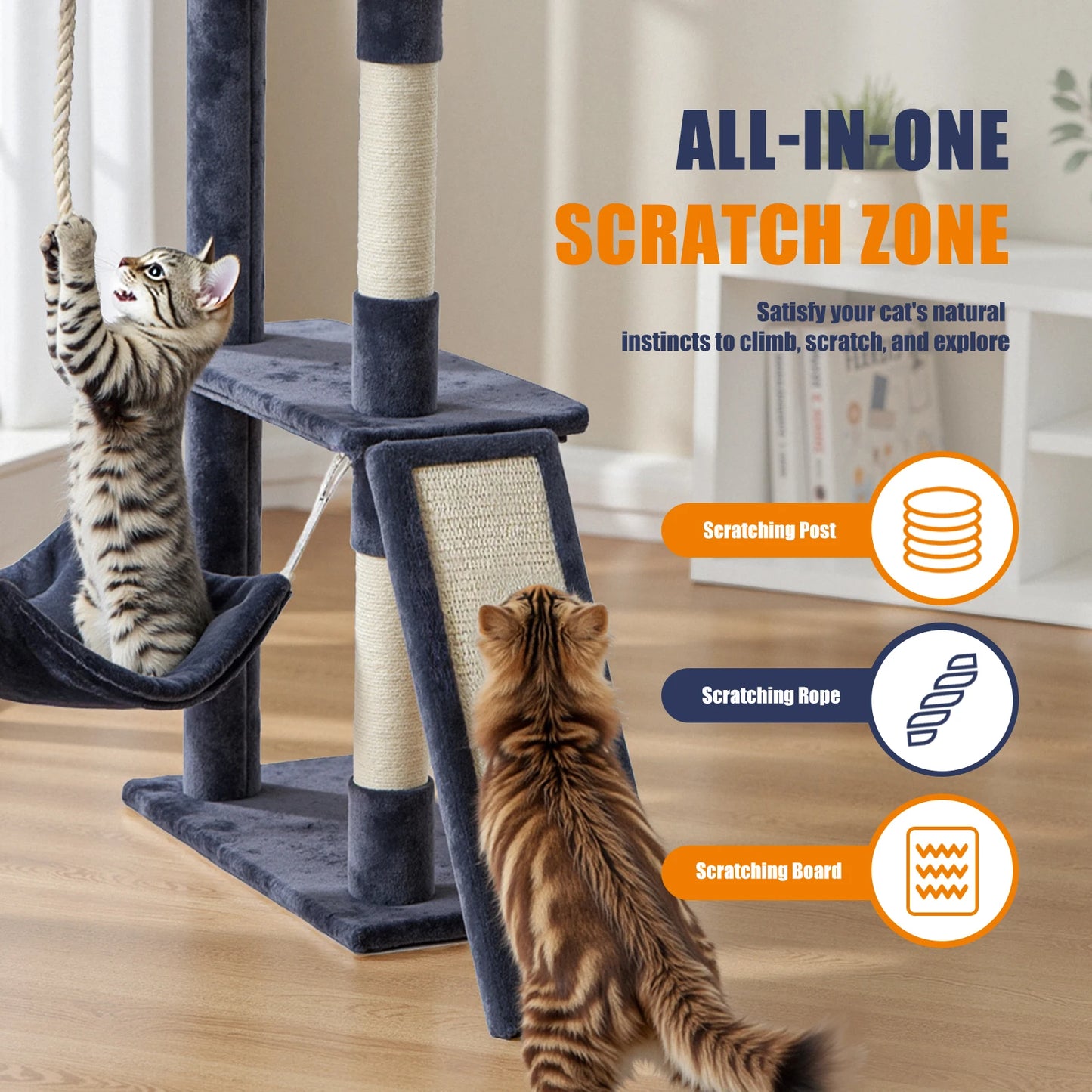 JHK Cat Tree Tall Multi Cat Climbing Tower Natural Wood