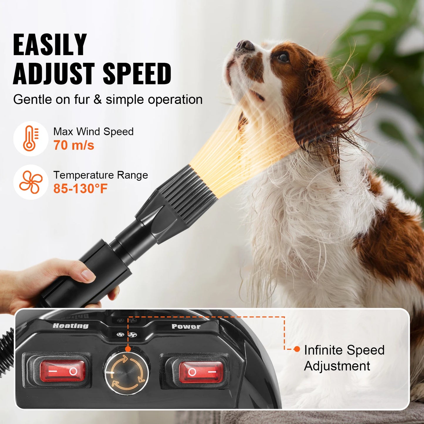SucceBuy 2000W Dog Blow Dryer With Adjustable Speed And 4 Nozzles