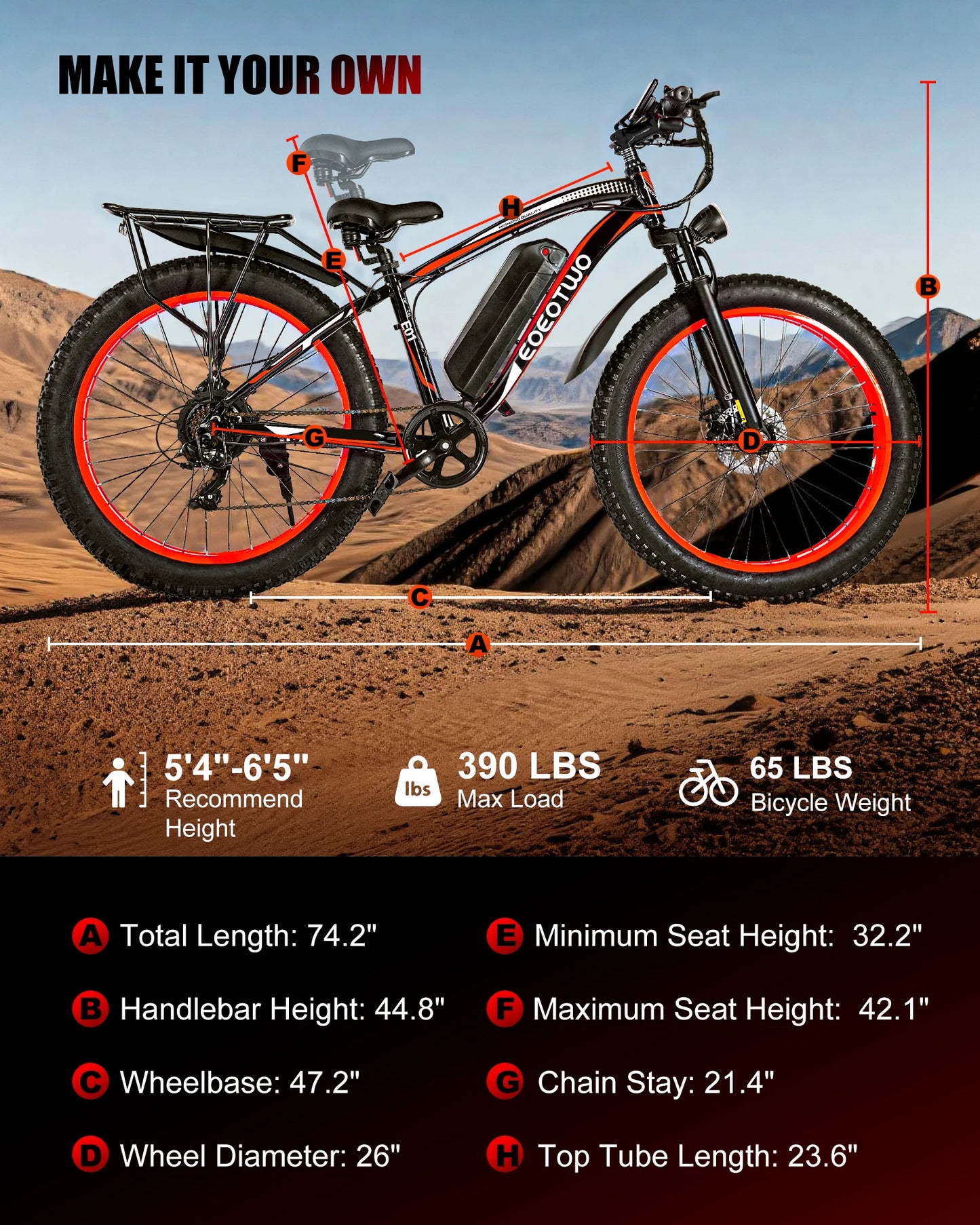EOEOTWO 1500W Electric Fat Tire Bike 34MPH Off Road