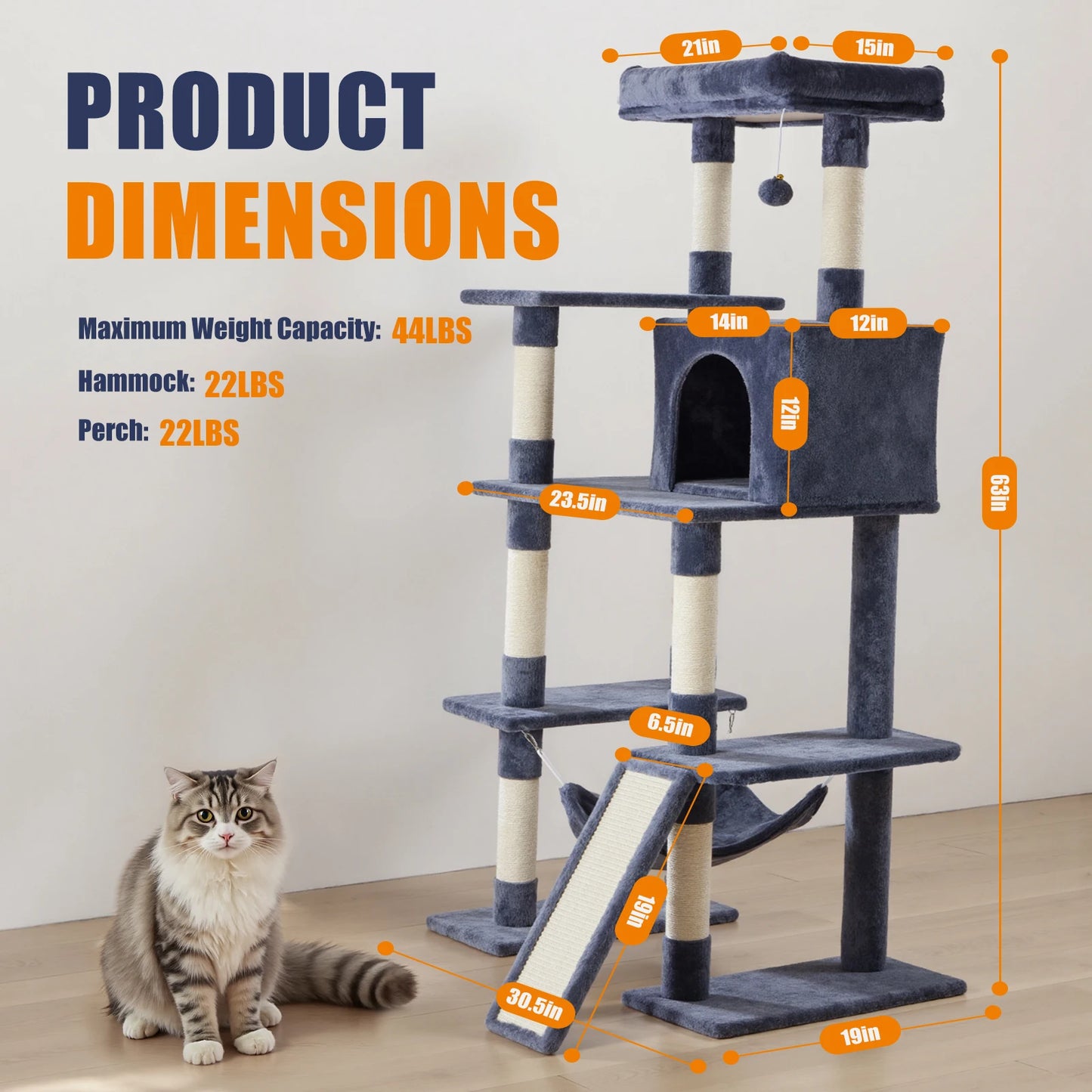 JHK Cat Tree Tall Multi Cat Climbing Tower Natural Wood