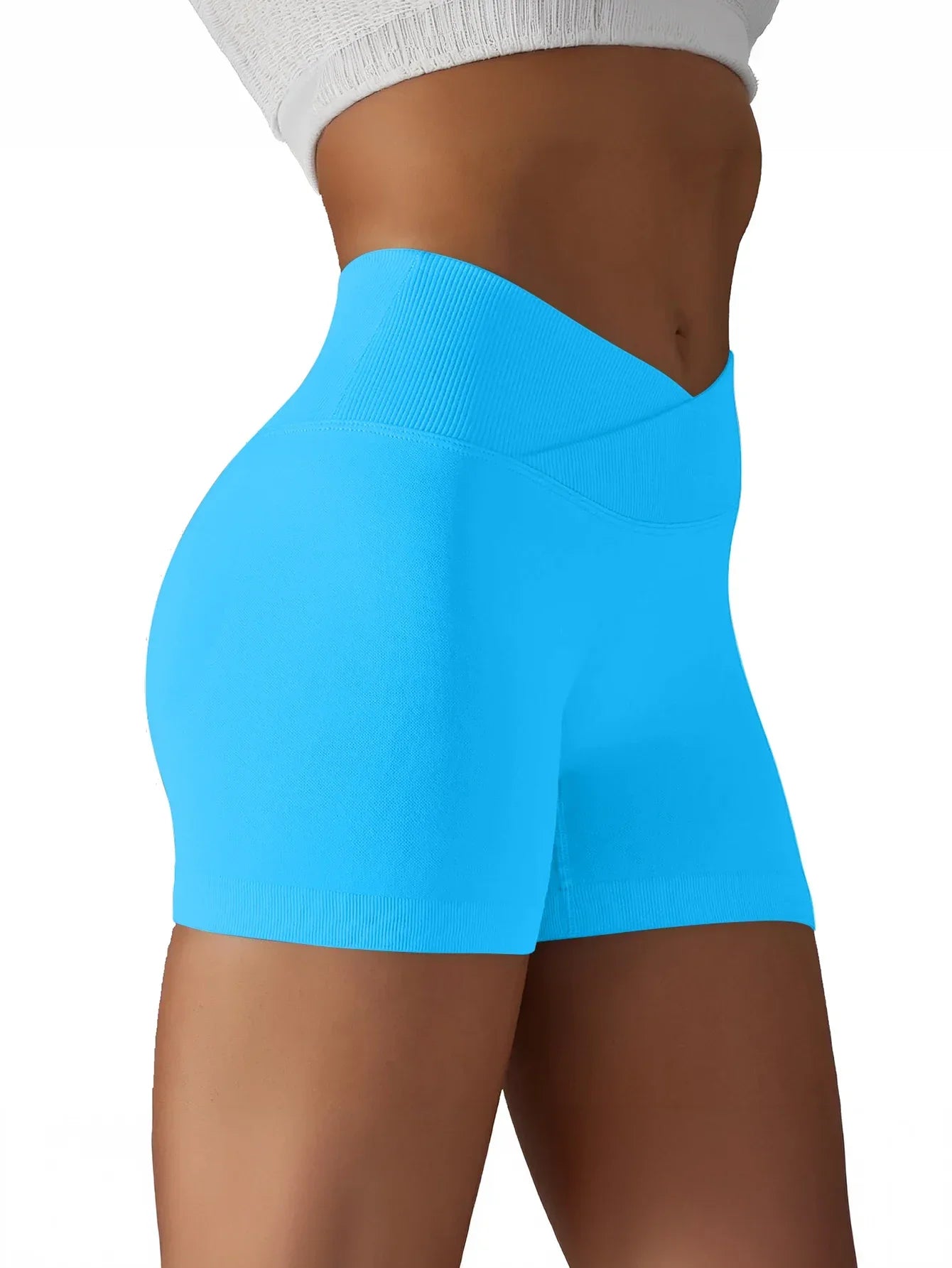 Women's Cross Waist High Waisted Ribbed Biker Shorts Running Gym