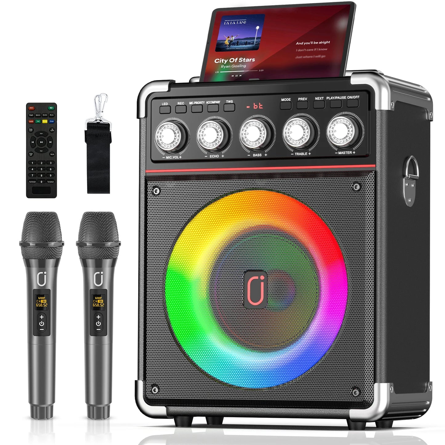 FanFun Karaoke Bluetooth Speaker With LED Lights And Microphones