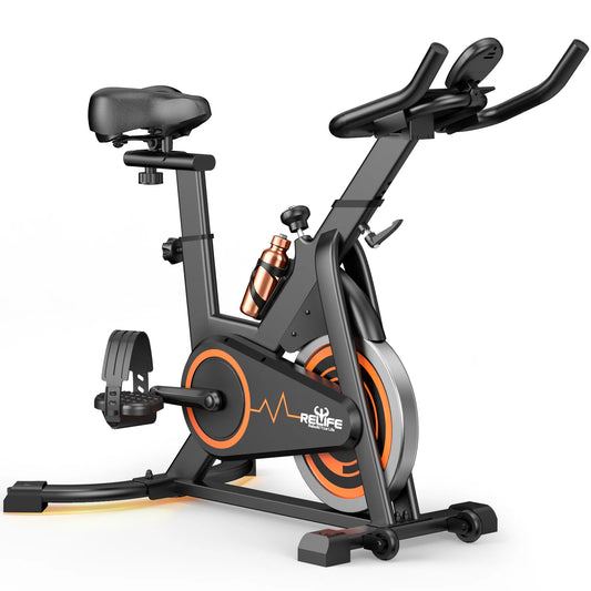 Relife Silent Belt Drive Stationary Bike With LCD Monitor Tablet Holder