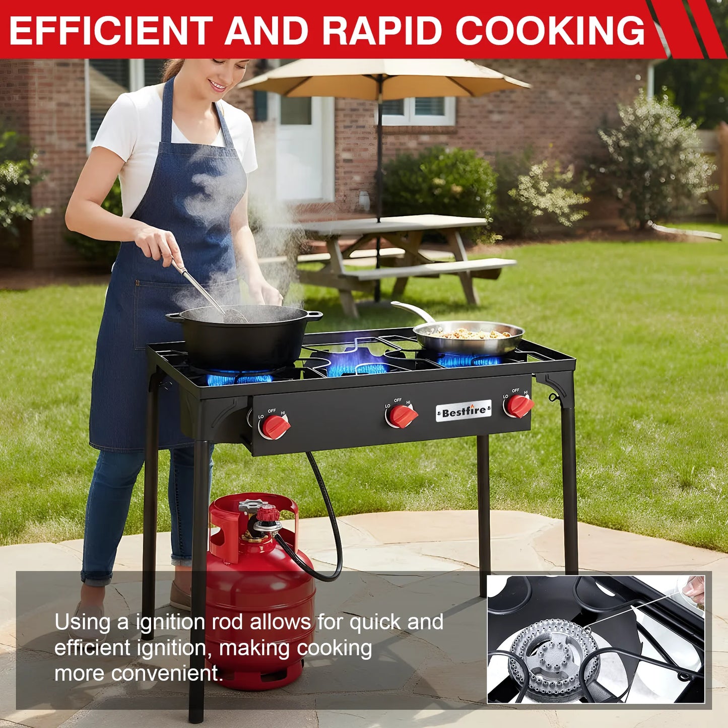 Three Burner Propane Camping Stove With Removable Legs