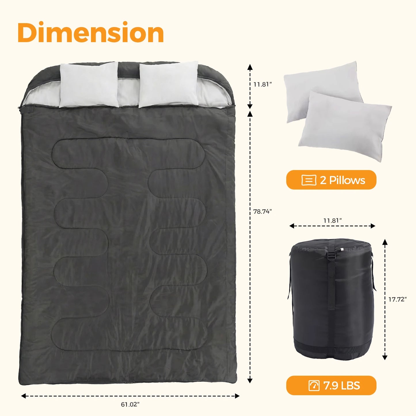 JHK Double Sleeping Bag With Pillow For Adults Three Season Lightweight