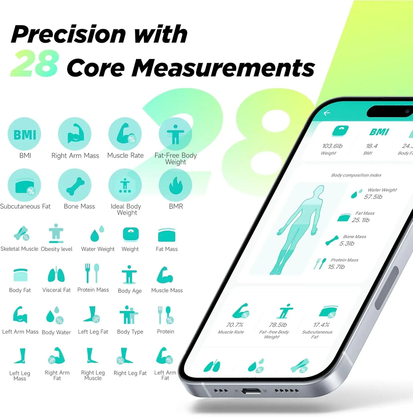 Smart Scale With 8 Electrodes for Body Fat, BMI, Muscle Mass
