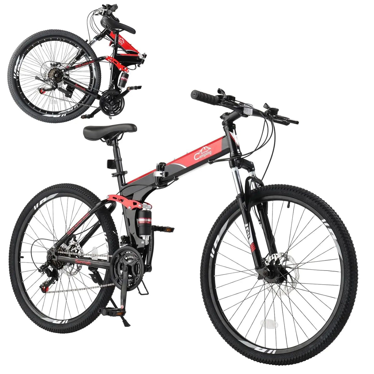 Foldable 21 Speed Mountain Bike for Adults Carbon Steel Frame