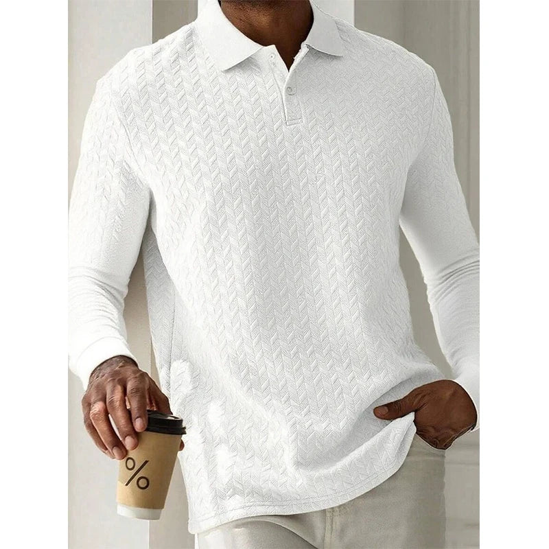 Men's Long Sleeve Polo Shirt Breathable Business Casual Polo Tee