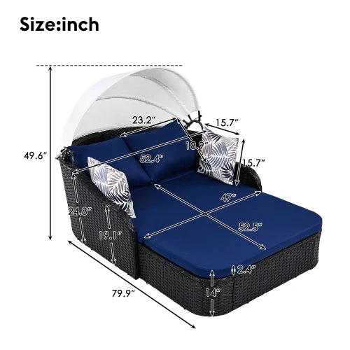 Outdoor Sunbathing Bed With Adjustable Canopy And Double Lounge
