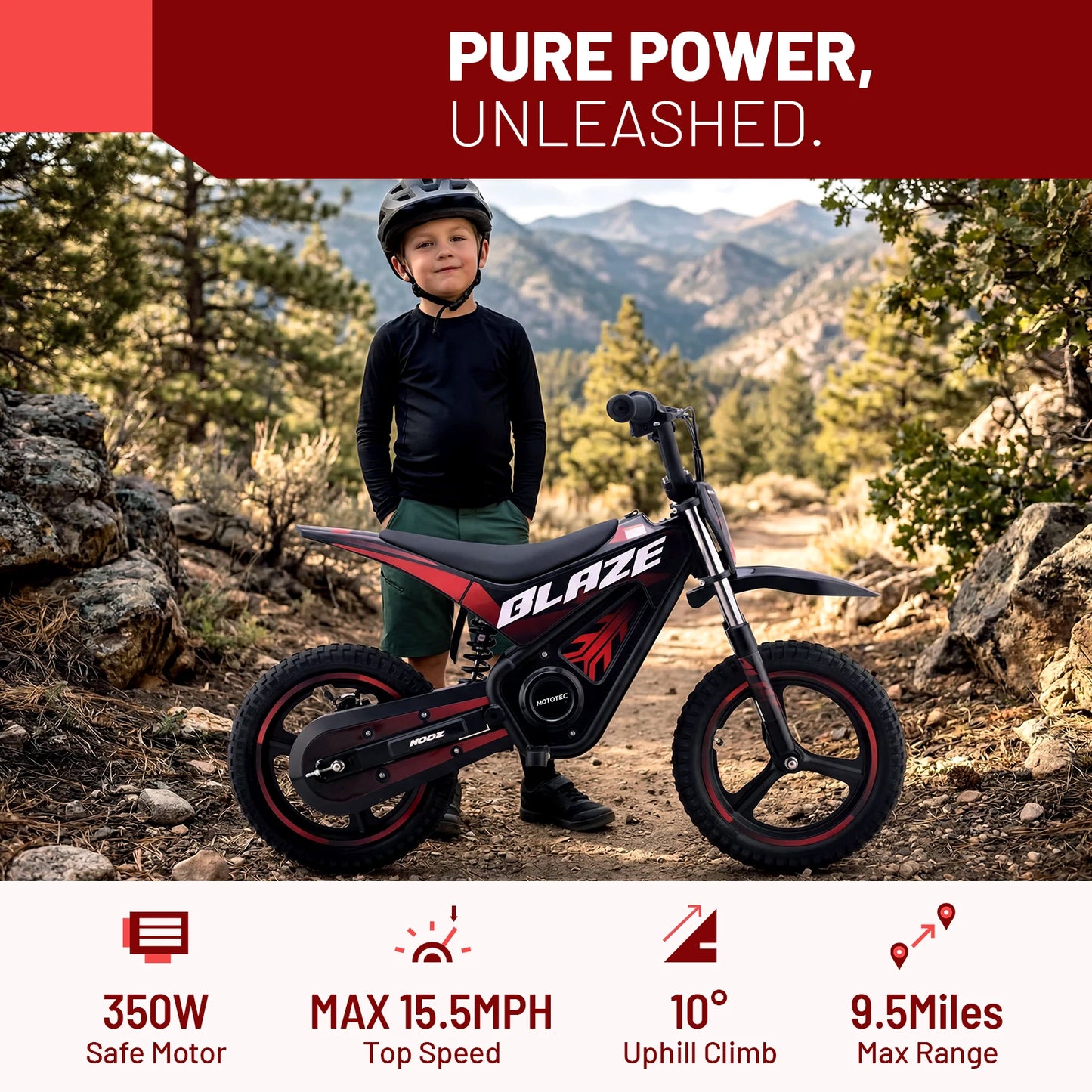 KOOZ HP01E 36V Electric Dirt Bike for Kids, 2 Speeds
