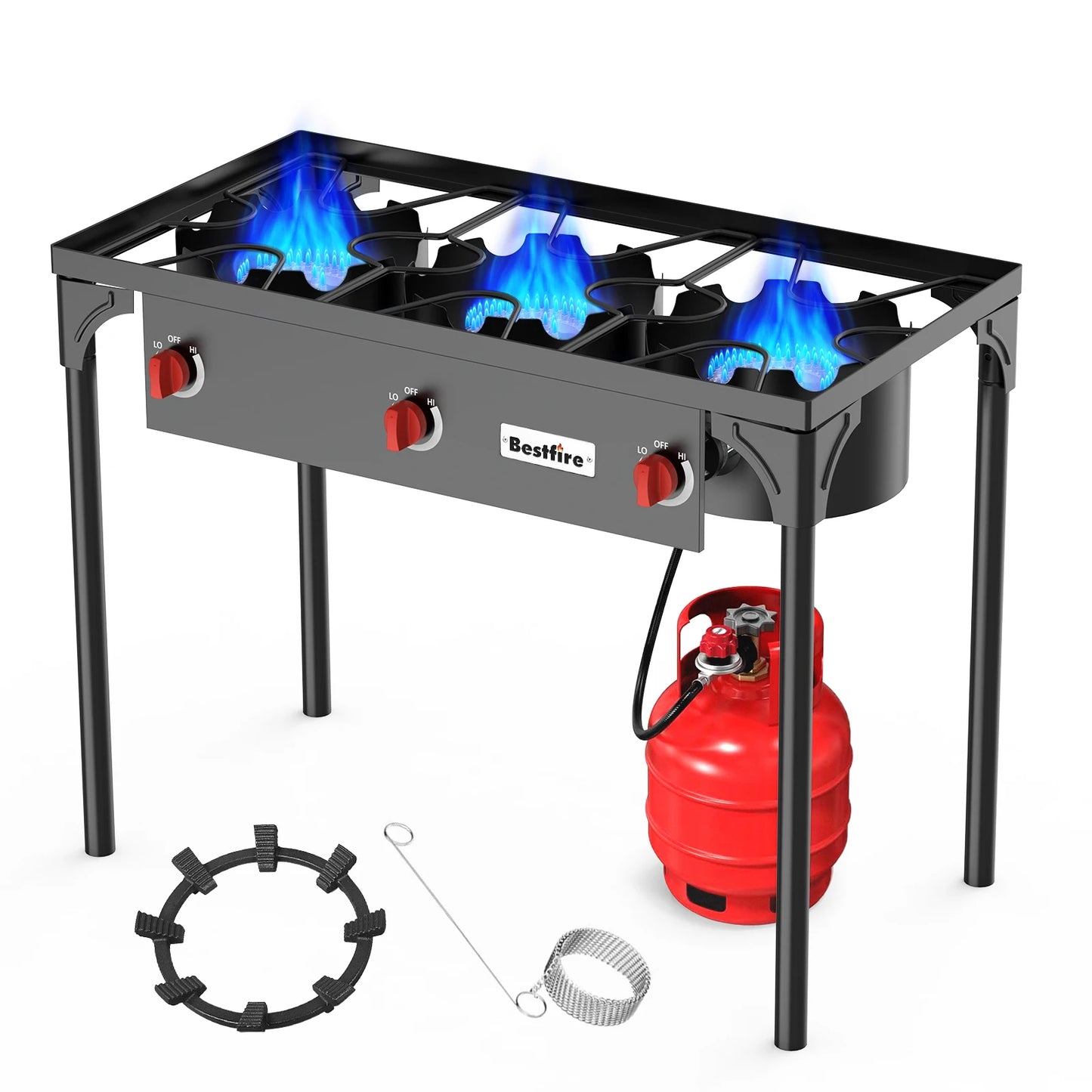 Three Burner Propane Camping Stove With Removable Legs