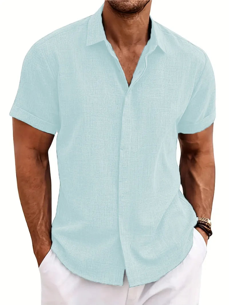 Mens Short Sleeve Shirt With Turn-Down Collar For Beach Summer