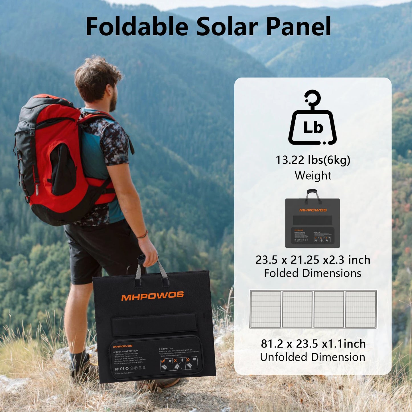 MHPOWOS 220W Portable Foldable Solar Charger Panel Kit For Stations