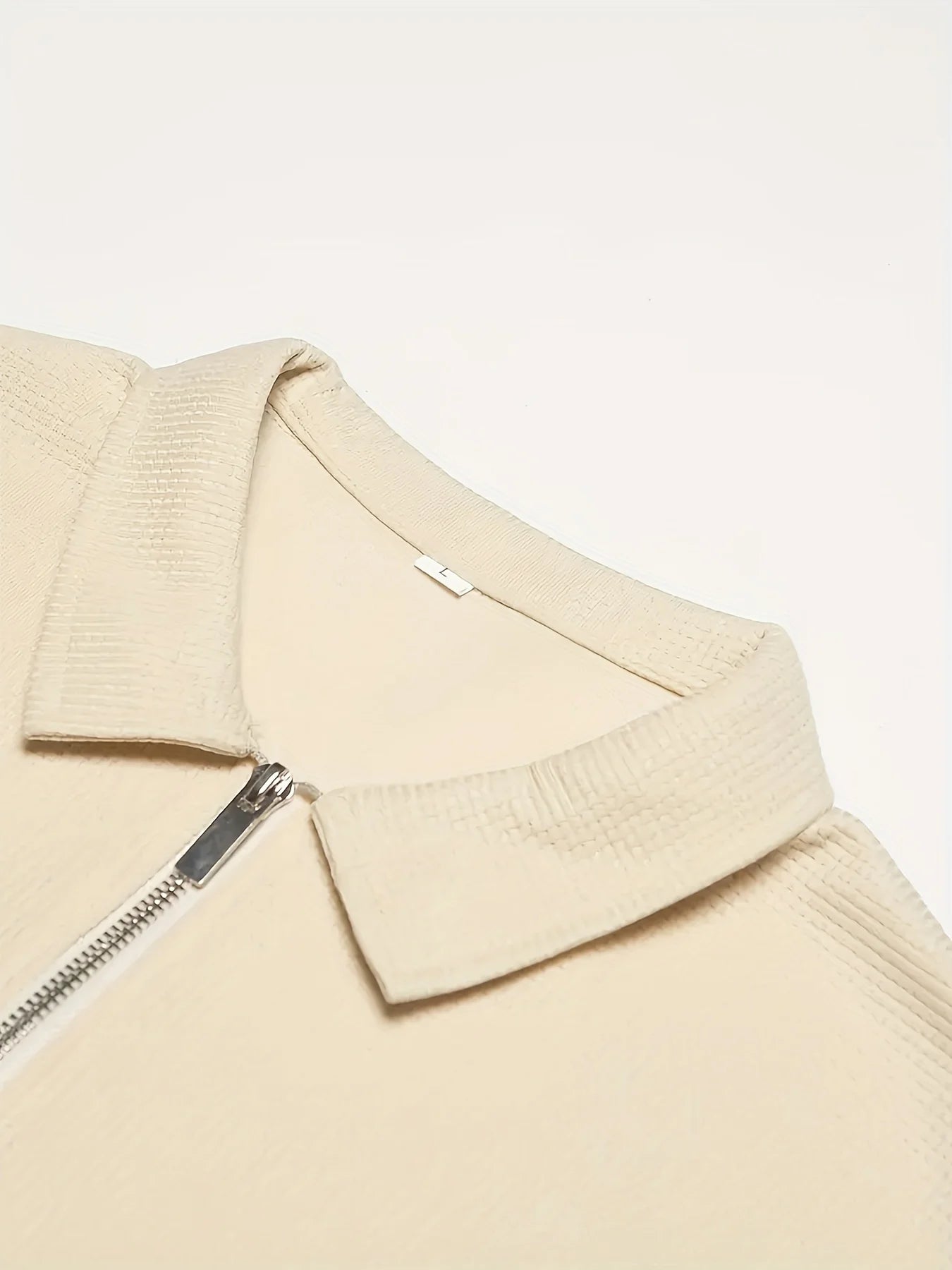 Men's Solid Color Waffle Lapel Zipper Set Long Pants Casual