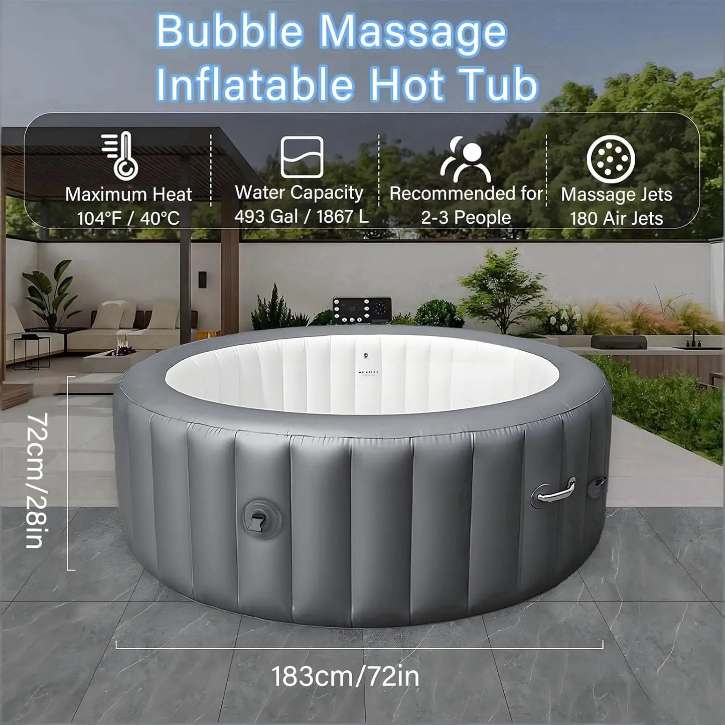 Inflatable Hot Tub Spa Outdoor Use With 180 Air Jets