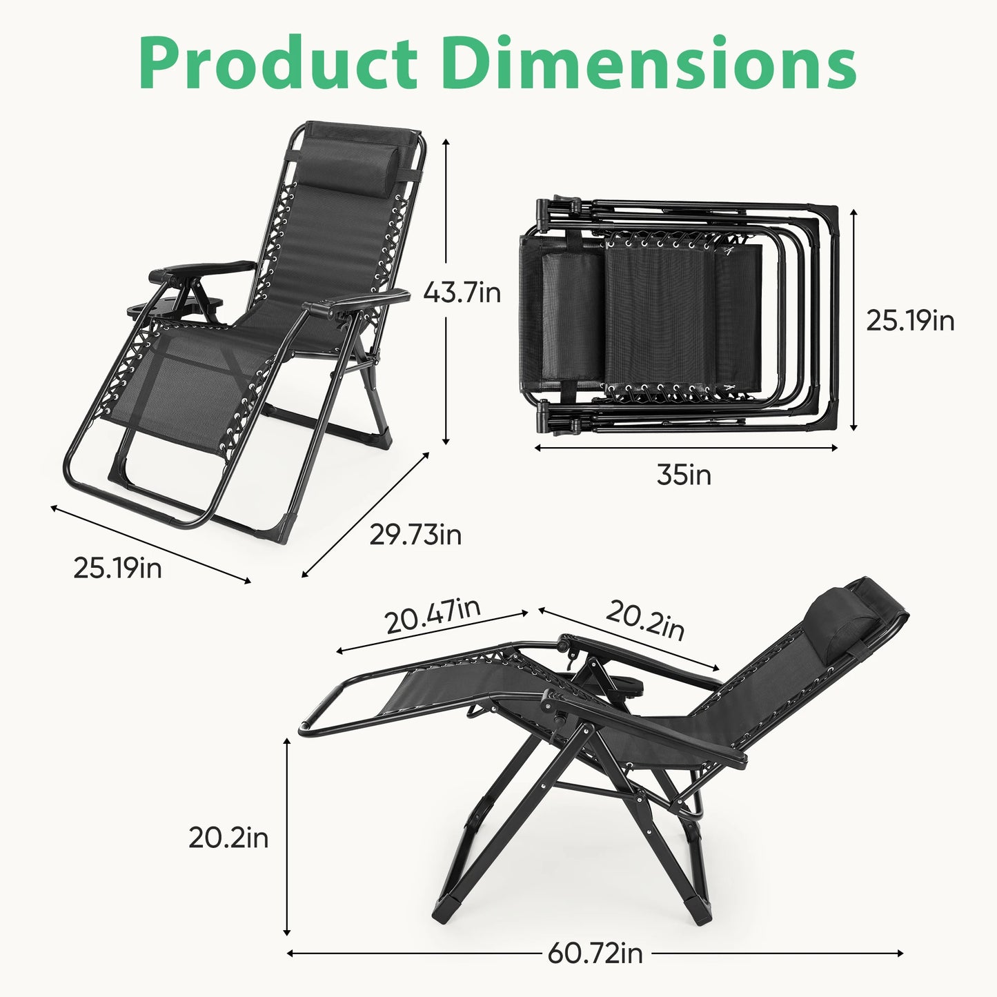 JHK Zero Gravity Foldable Recliner Outdoor Lounge Chair Cup Holder