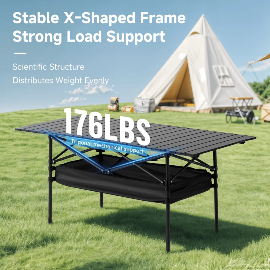 Camping Folding Table For Outdoor Use, Lightweight Aluminum Roll Up