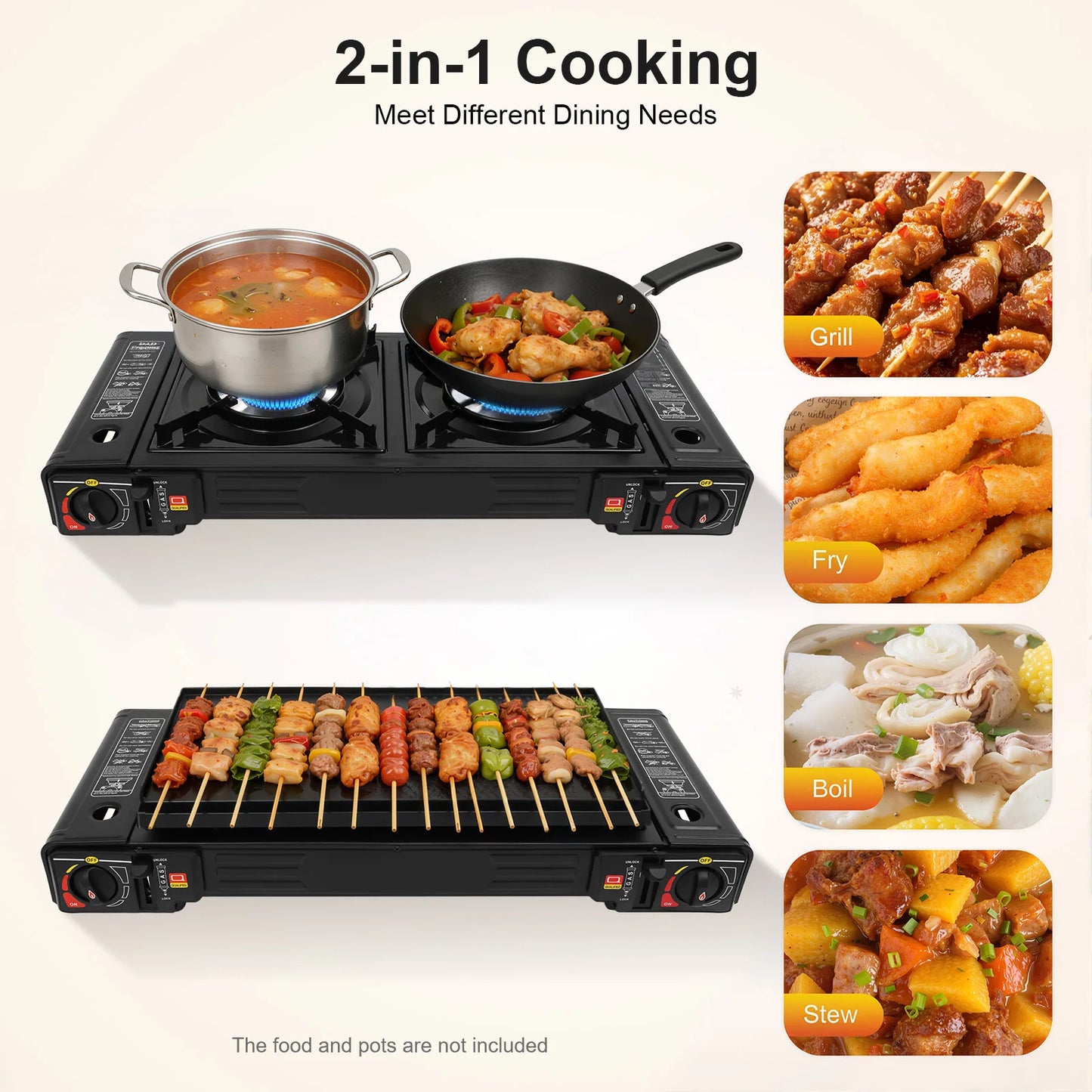 Gas Camping Stove And Grill Pan Set 2500W 2-Burner Outdoor