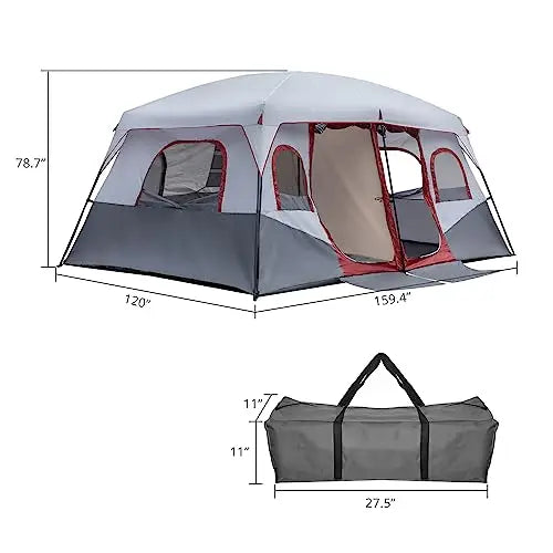 Cabin Tent With Two Doors Waterproof Windproof Family Camping Tent