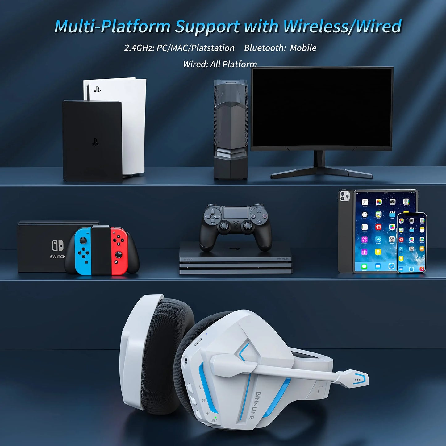 BINNUNE BW01 Wireless Gaming Headset With Mic For PC PS4